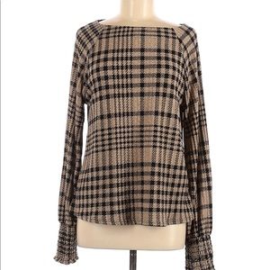 Ro&De Women Brown Long Sleeve Ruffle Plaid Boho Top Size XL